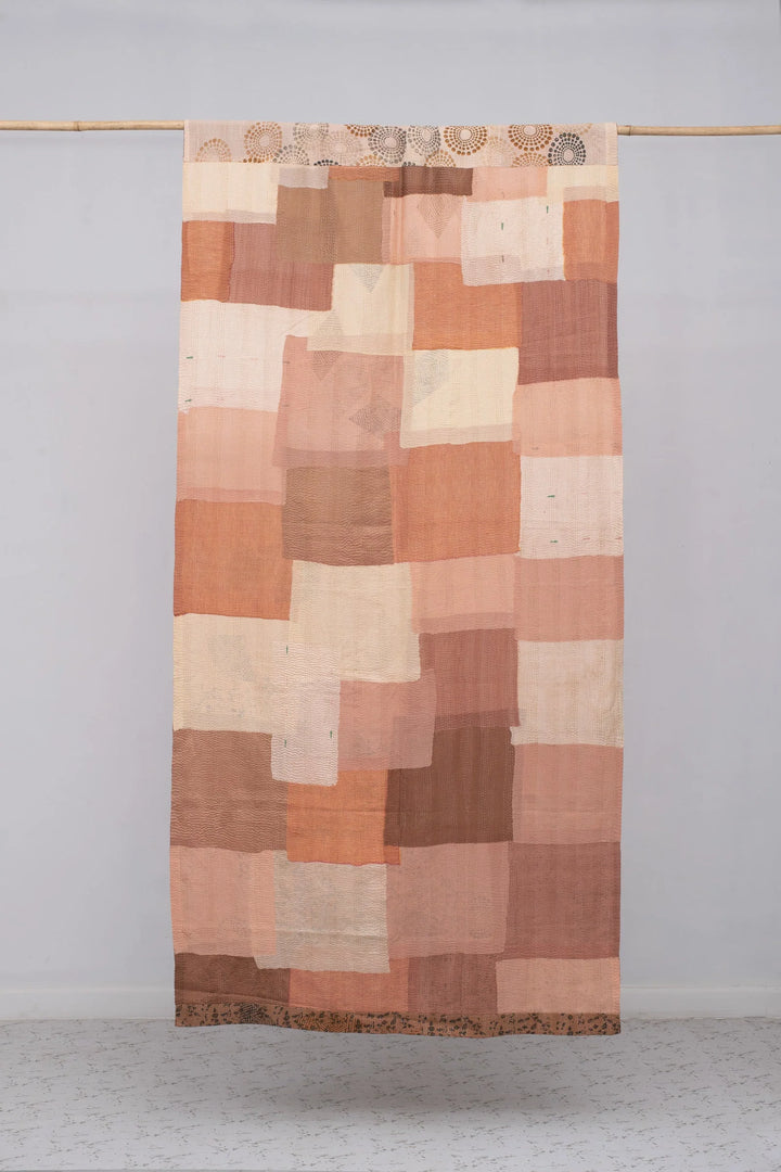 Vintage Fray Patch &amp; Ombre Kantha Curtain -Rose Water