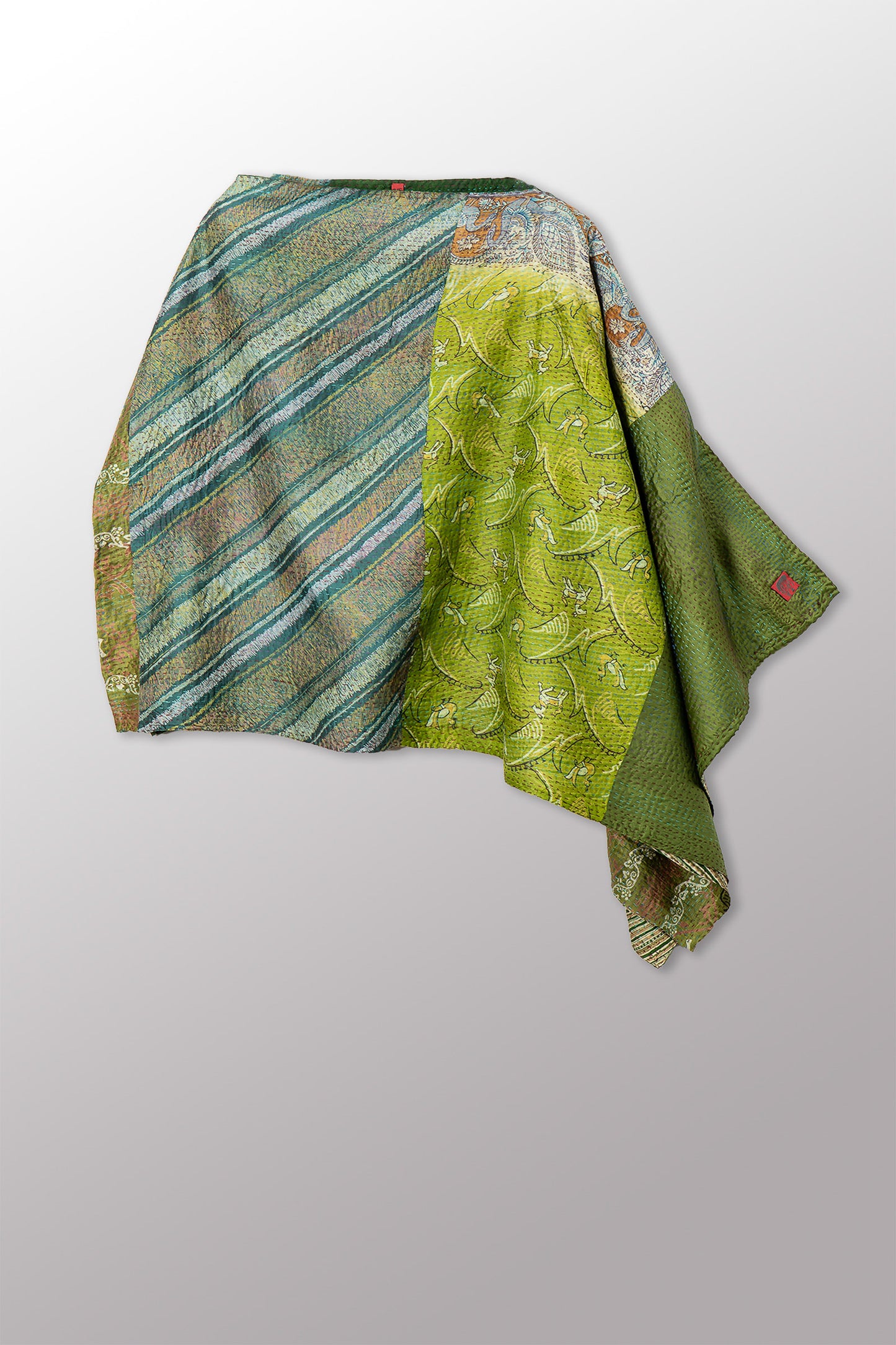 VINTAGE SILK KANTHA LONG CAPE - sv2841-0001a -