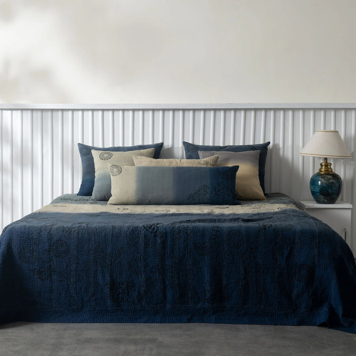Ombre With Fray Patch Handmade Vintage Quilts - Navy