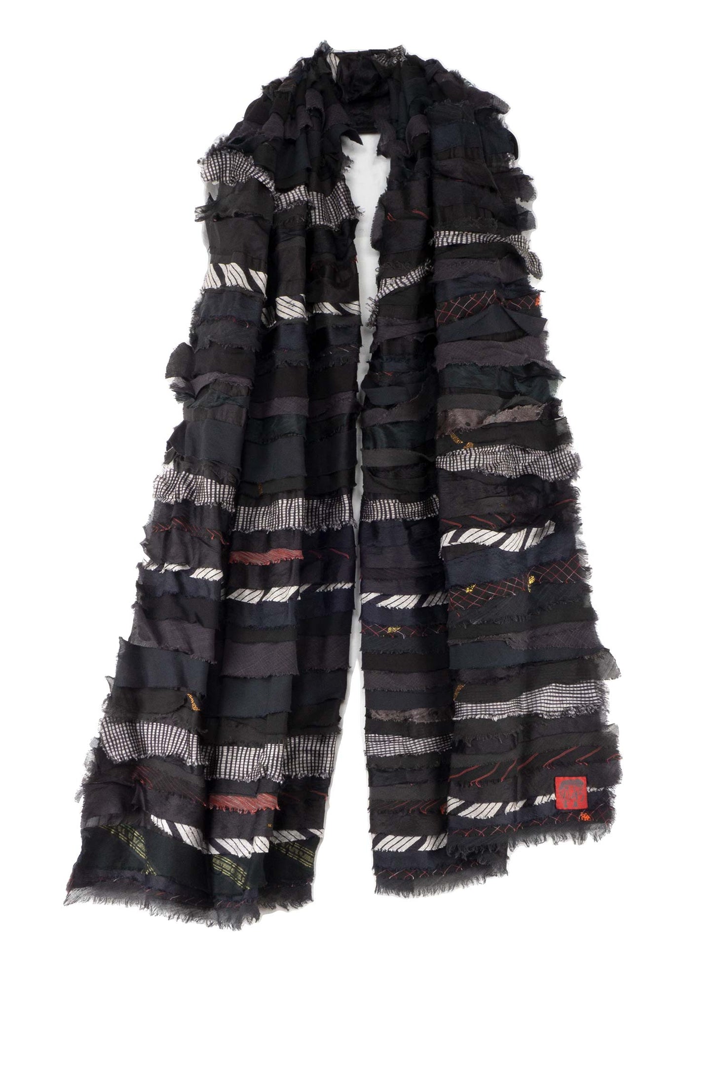 WAVY STRIPE KANTHA SHAWL LARGE - wv2803-blk -