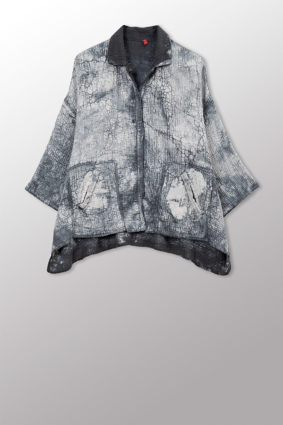 MUD DYE RIPPLE KANTHA CROPPED TENT SHIRT - yp2596-gry -