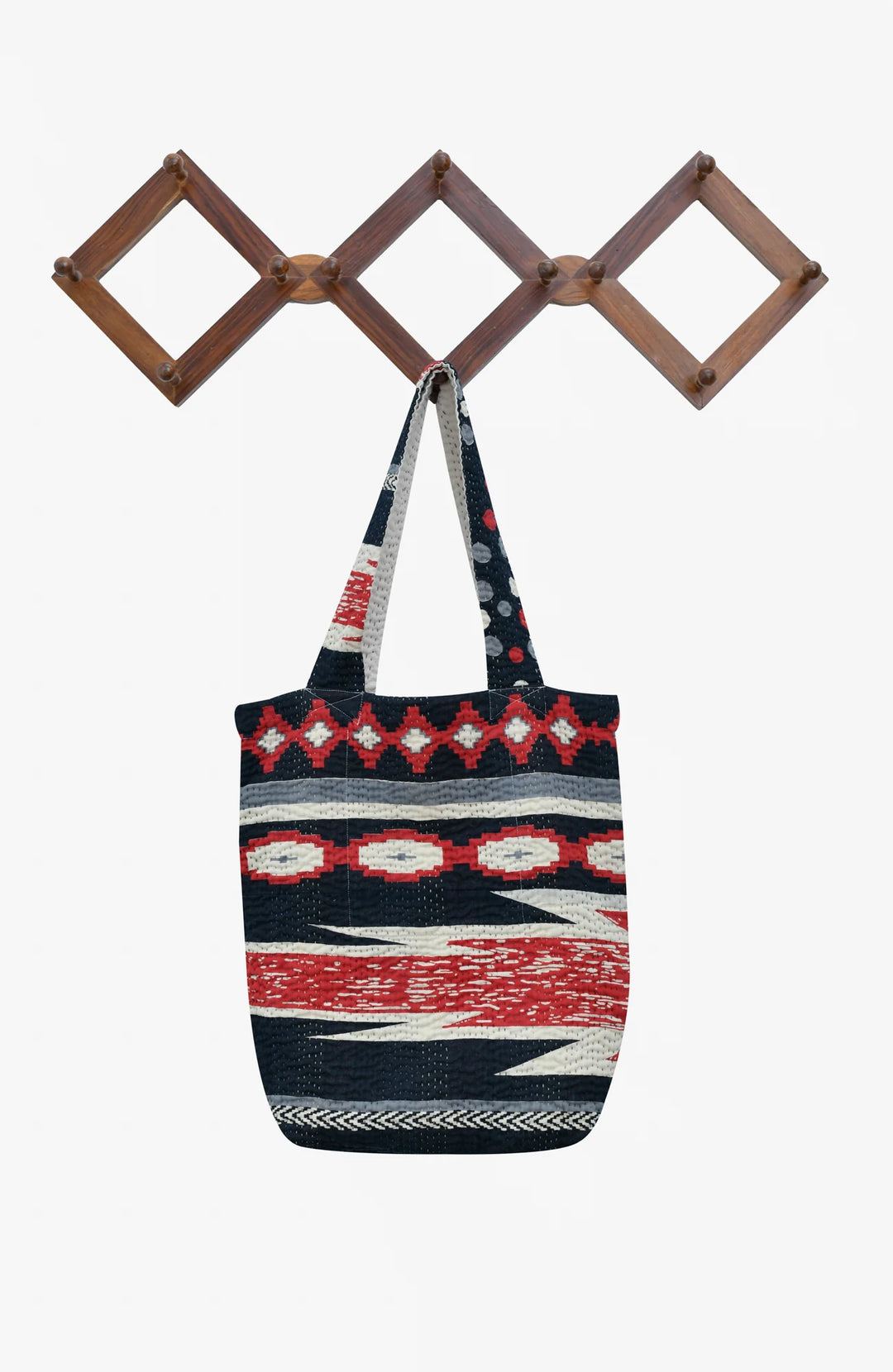 Monotone Ikat Handmade Vintage Kantha Tote Bag - Monotone Black