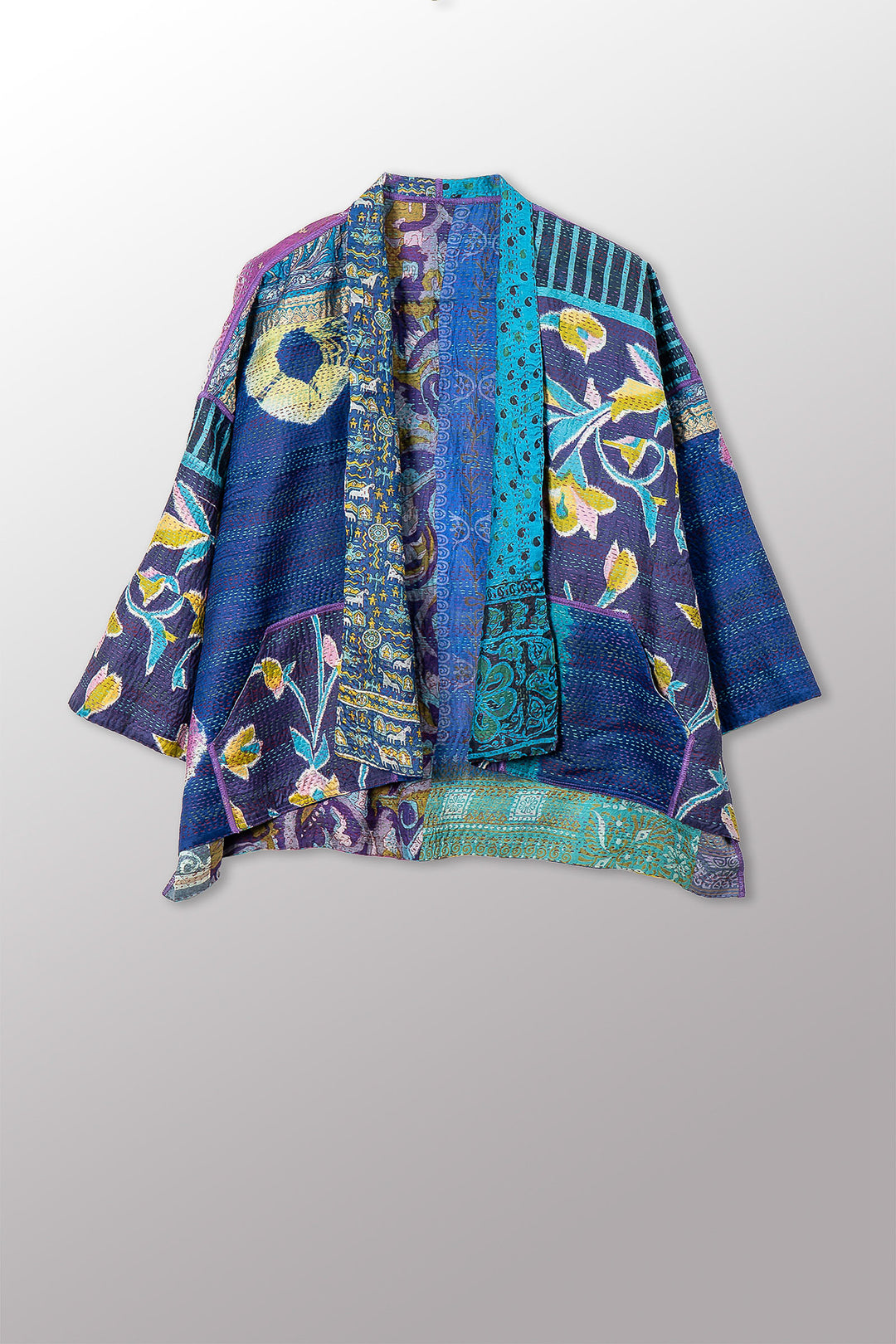 VINTAGE SILK KANTHA MINI KIMONO JKT - sv2055-0006a -
