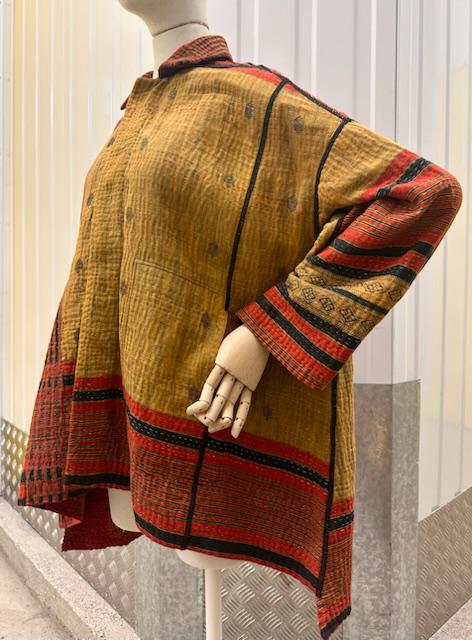 VINTAGE COTTON KANTHA OVERSIZED MINI COAT - cv4332-0046a -