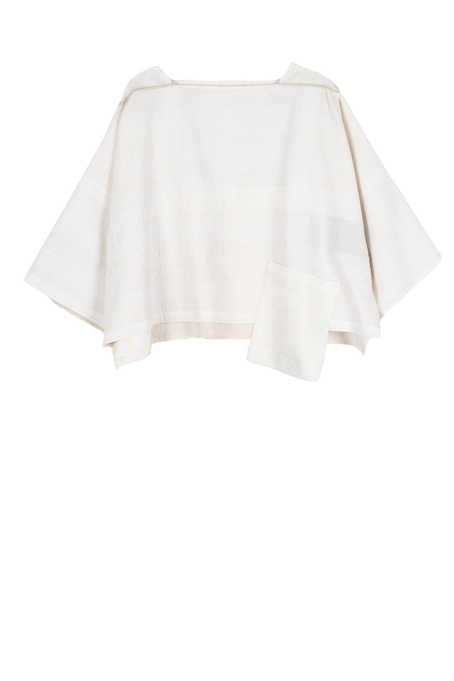 FRAYED PATCH KANTHA 3/4 SLV. CROP TOP - fi2528-ivy -