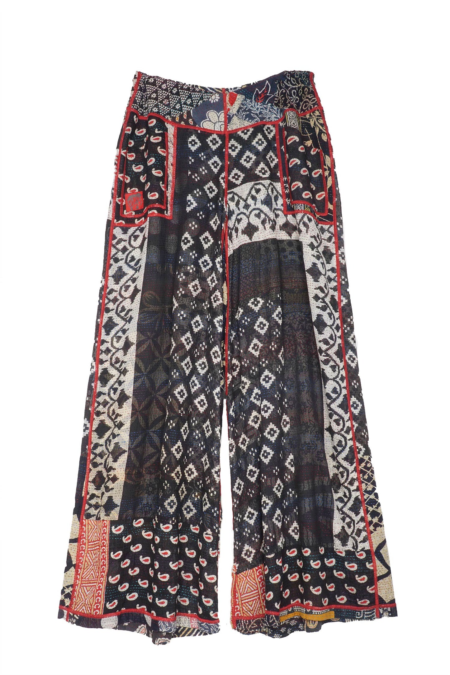 PATCHED PRINT W VINTAGE BACKING KANTHA GAUCHO TALL - pv2617-blk -