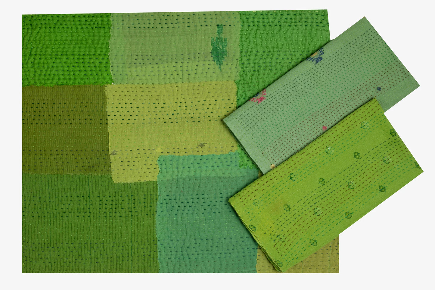 Mosaic Fray patch Vintage Kantha Placemat -Lime Green (SET OF 2)
