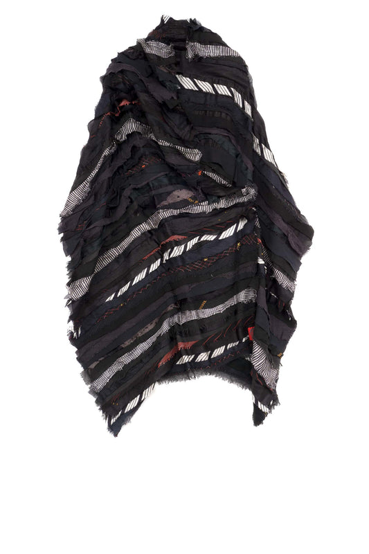 WAVY STRIPE KANTHA SHAWL LARGE - wv2803-blk -