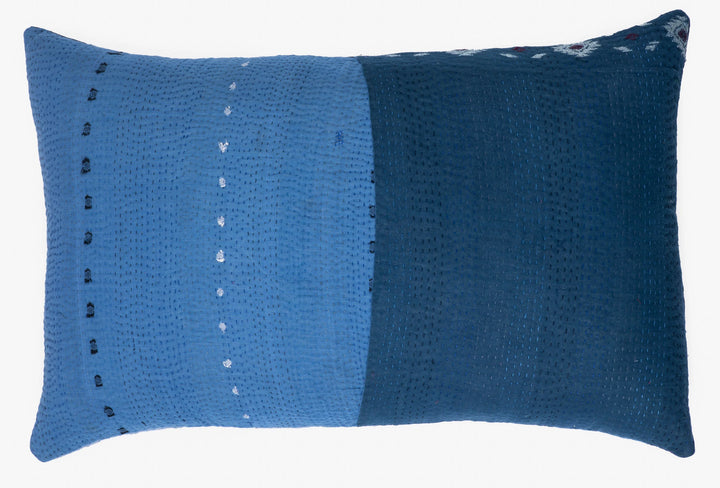Landscape Handmade Vintage Kantha Pillow -Navy