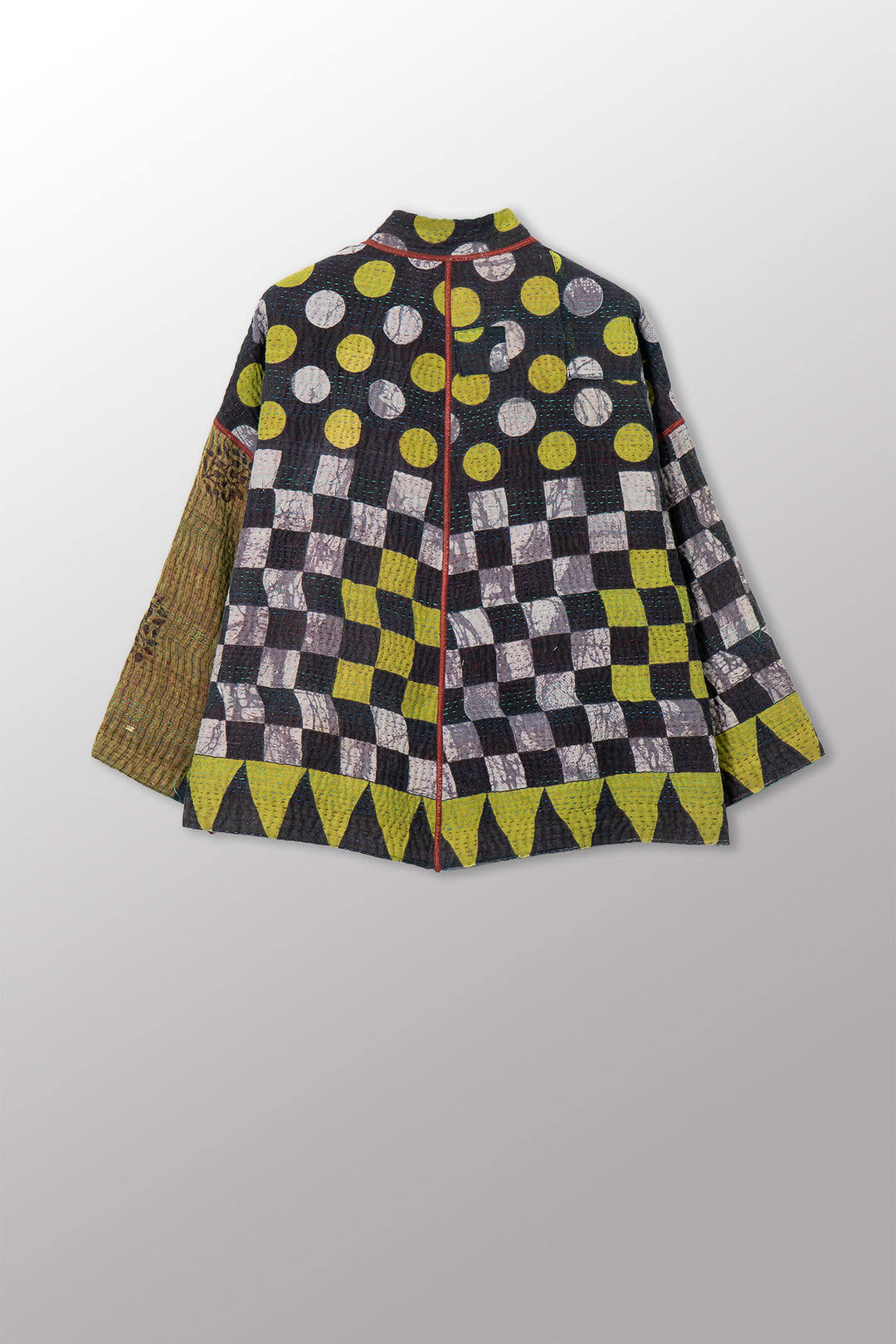 VESTE COURTE À COL MONTANT EN COTON KANTHA VINTAGE - cv4034-0163a -