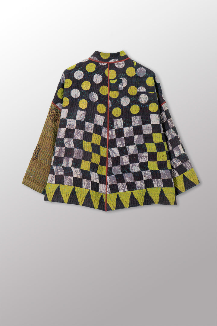 VESTE COURTE À COL MONTANT EN COTON KANTHA VINTAGE - cv4034-0163a -