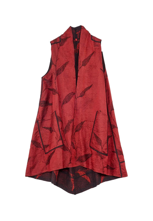 NIGHT BAMBOO SILK COTTON KANTHA A-LINE VEST - nb2203-red -