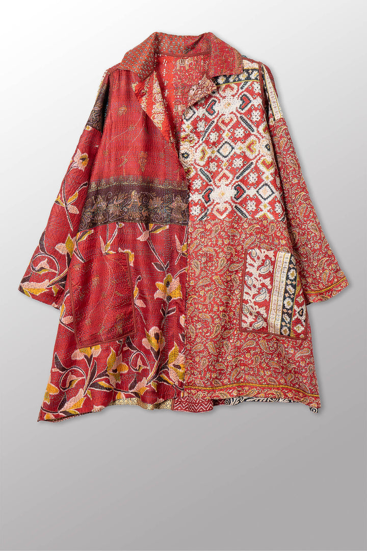 VINTAGE SILK KANTHA A-LINE DUSTER - sv2311-0014a -