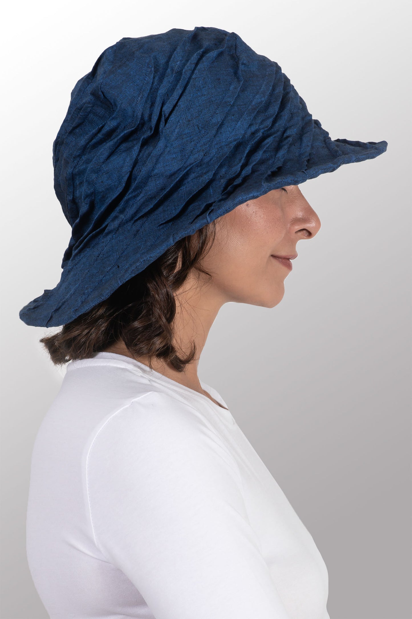 LINEN TWIST TUCKED BRIM HAT - ln1886-nvy -