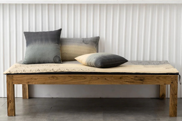 Vintage Fray Patch &amp; Ombre Kantha Day Bed Mattress Cover - Yellow Stone