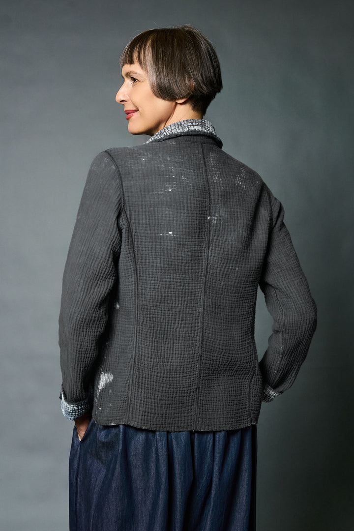 MUD DYE RIPPLE KANTHA SHAPED JACKET - yp4j109-gry -