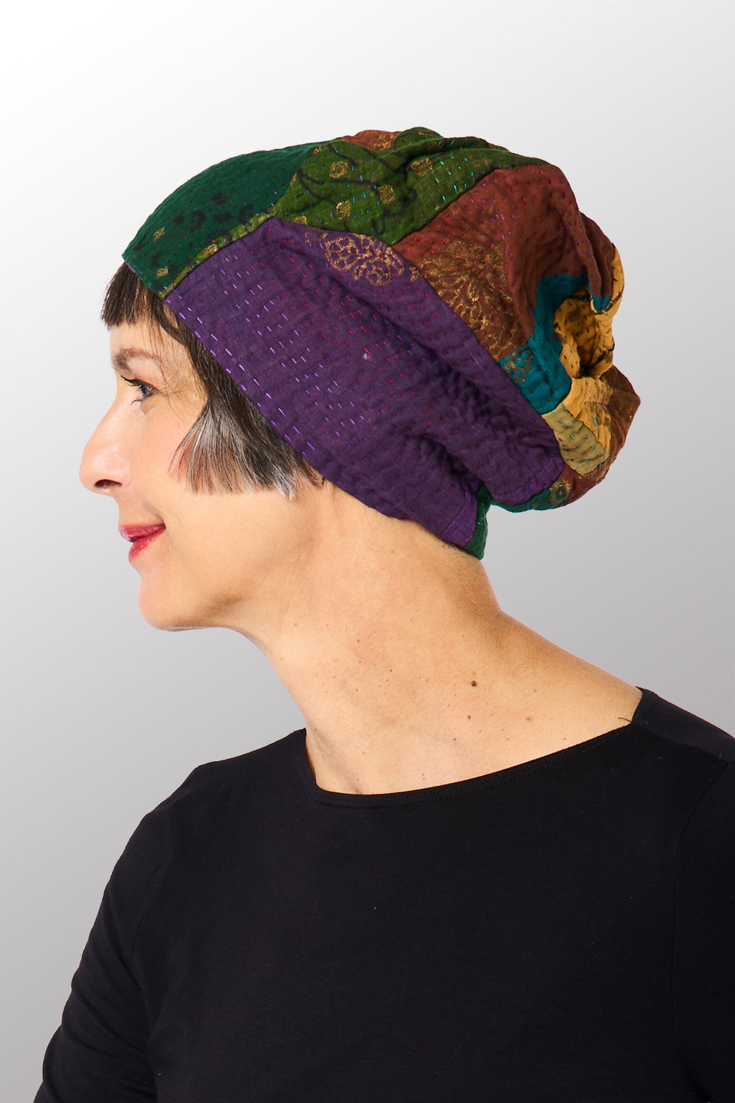 OMBRE PATCHED GOLD STAMP KANTHA PATCHWORK HAT - og4880-mlt -