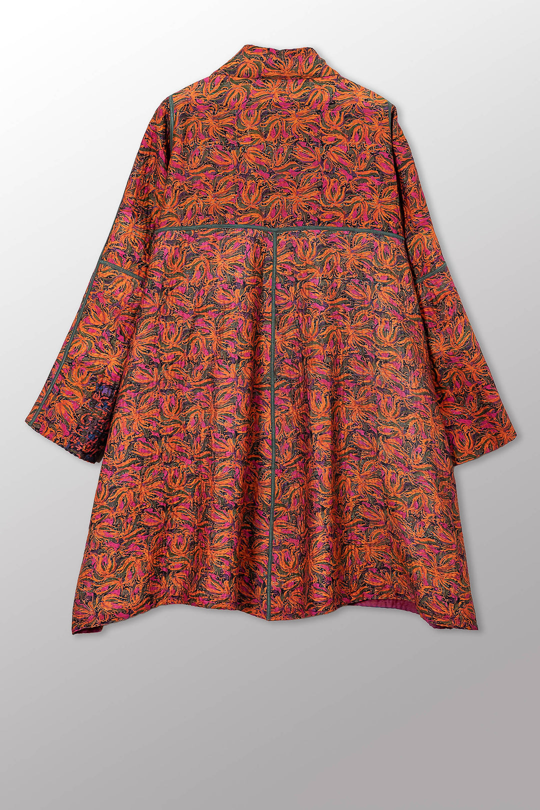 VINTAGE SILK GEORGETTE COTTON KANTHA A-LINE DUSTER - gc4311-0001a -