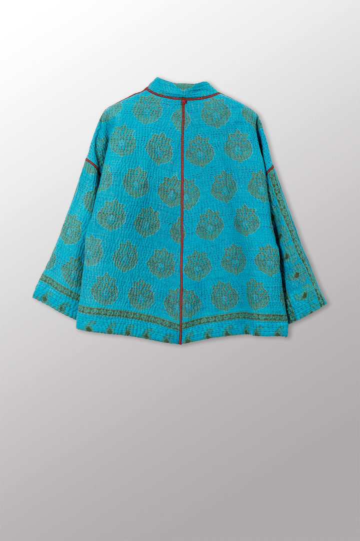 VESTE COURTE À COL MONTANT EN COTON KANTHA VINTAGE - cv4034-0163a -