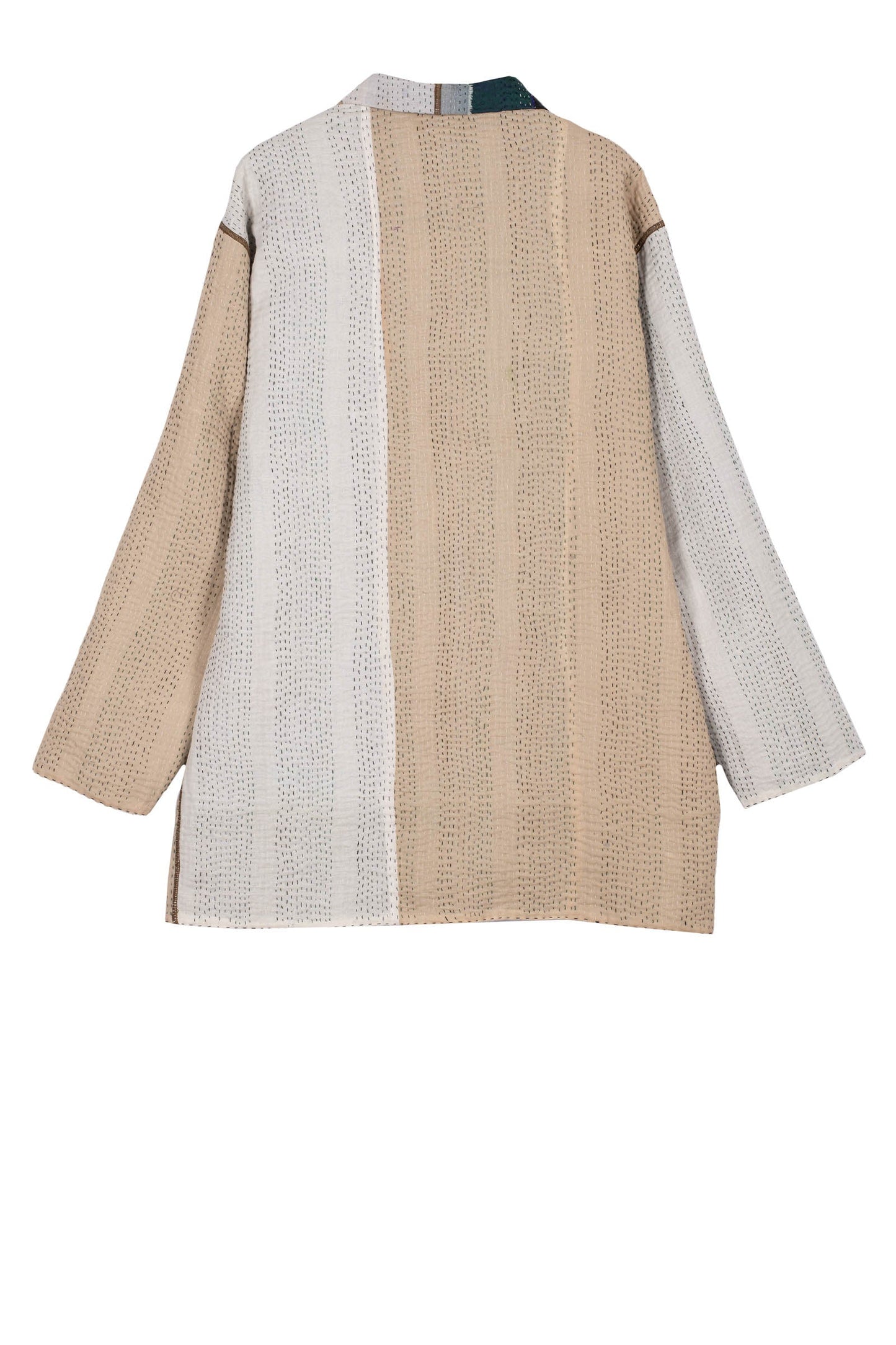 COTTON STRIPE PATCH KANTHA MEN'S JACKET - cs4041-grn -