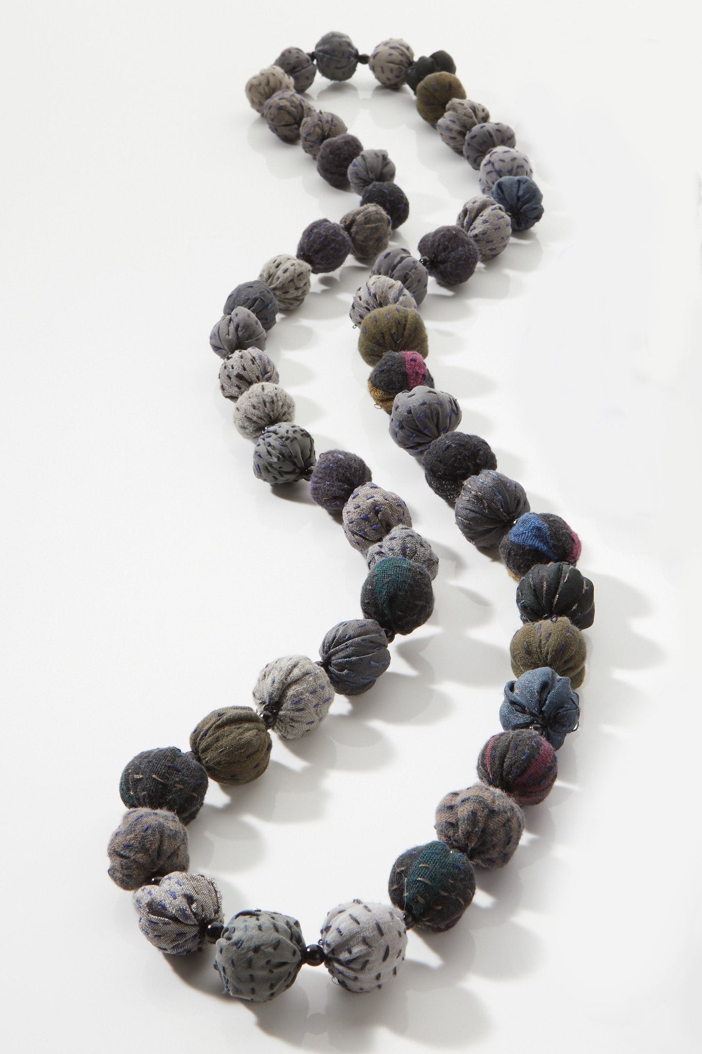 COTTON SILK SW PATCH KANTHA SMALL NUTS LONG NECKLACE - ws2706-gry -