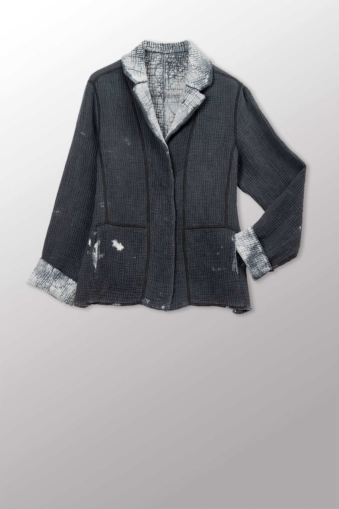 MUD DYE RIPPLE KANTHA SHAPED JACKET - yp4j109-gry -