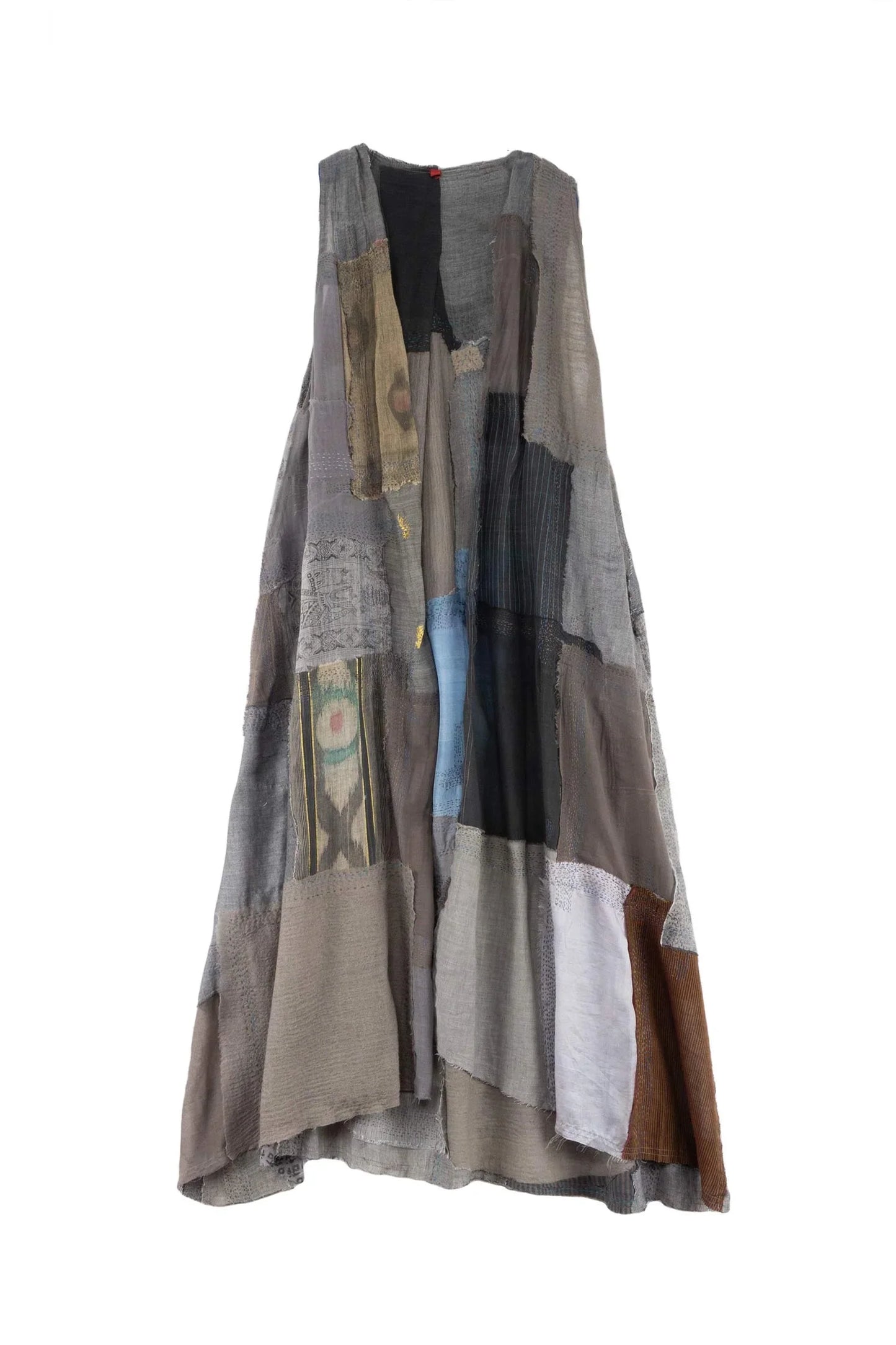 MOSAIC TILE PATCH KANTHA BACK PLEATED VEST MAXI - mt1222-gry -
