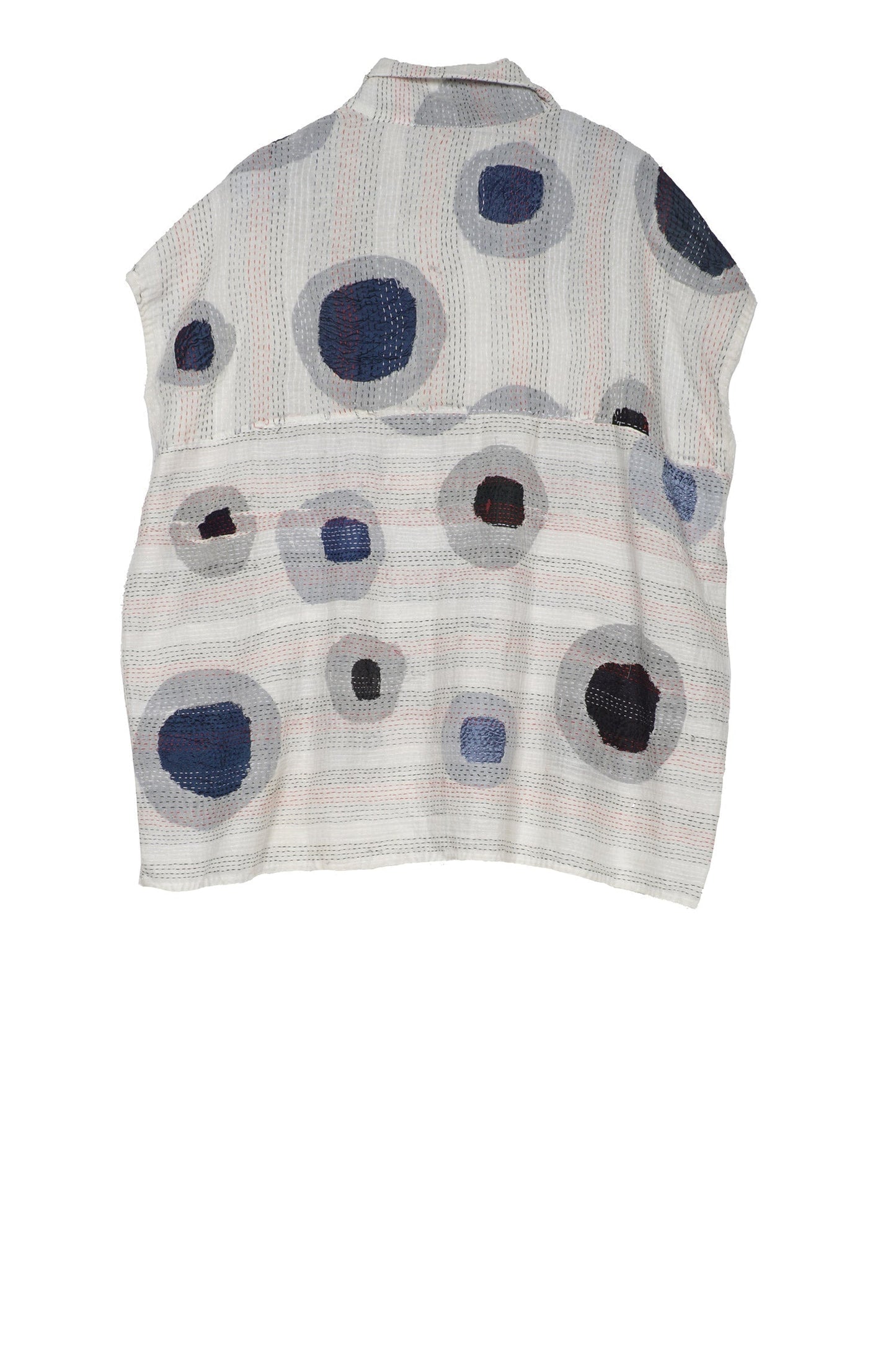 CUT OUT KANTHA CAP SLV. SHIRT - ck2530-wht -