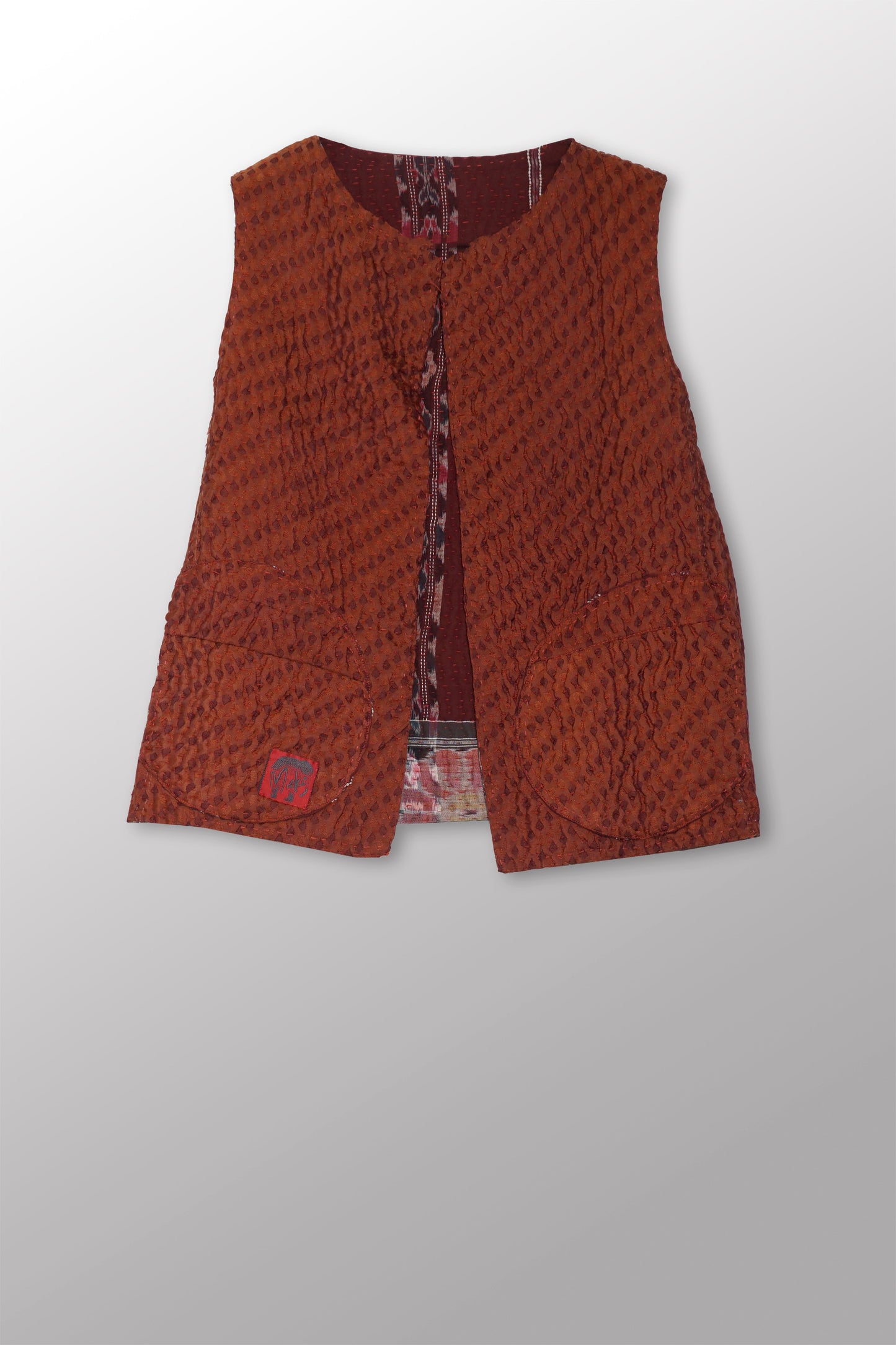 JACQUARD WITH WOVEN KANTHA CREW NECK FITTED VEST - jq5228-0003s -