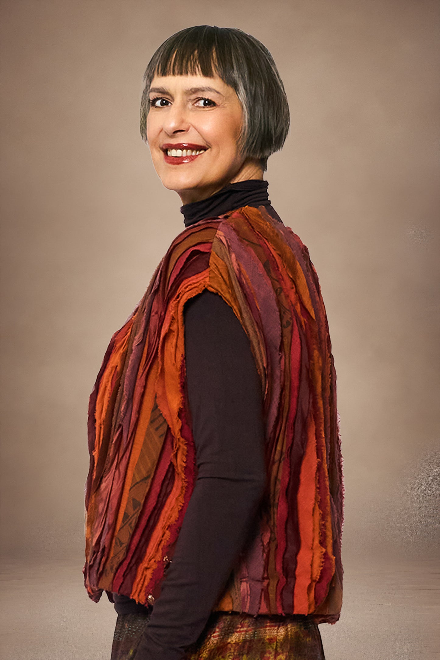 WAVY STRIPE KANTHA WIDE SHOULDER VEST - wv2245-org -