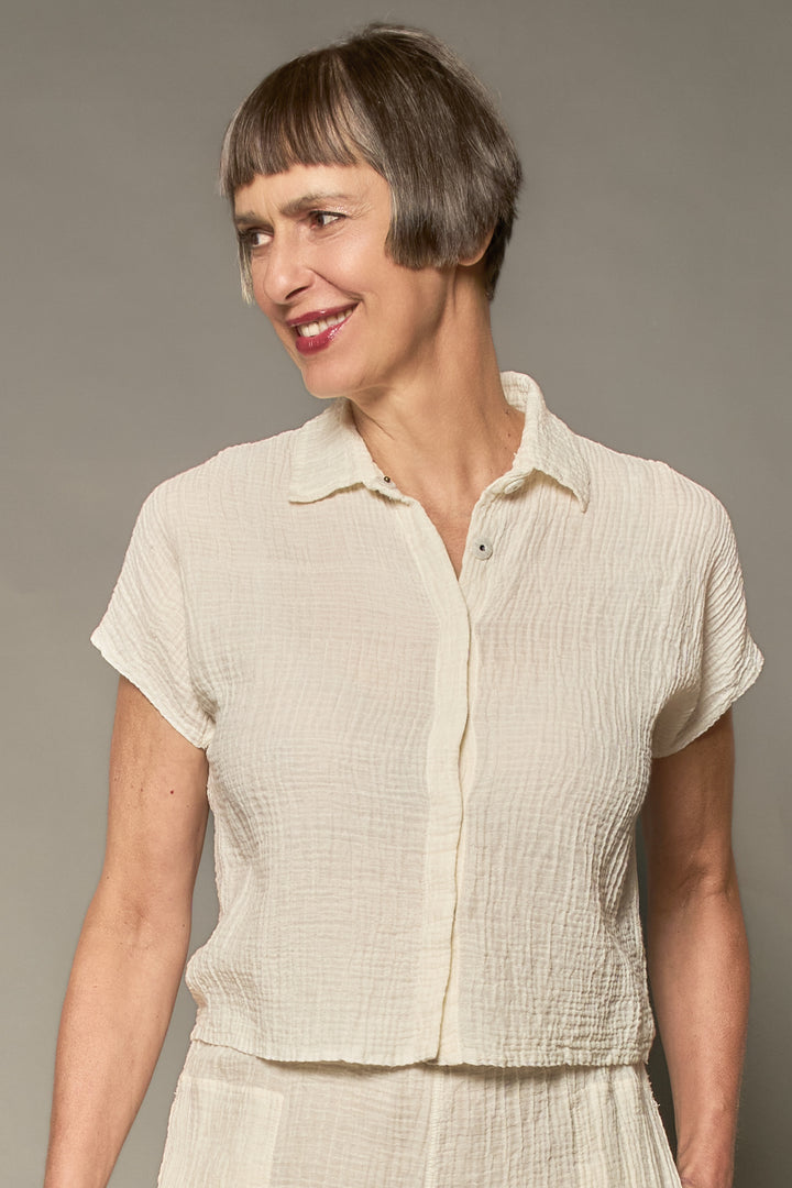 RIPPLE KANTHA ESSENTIAL SHIRT BLOUSE - rp2t111-wht -