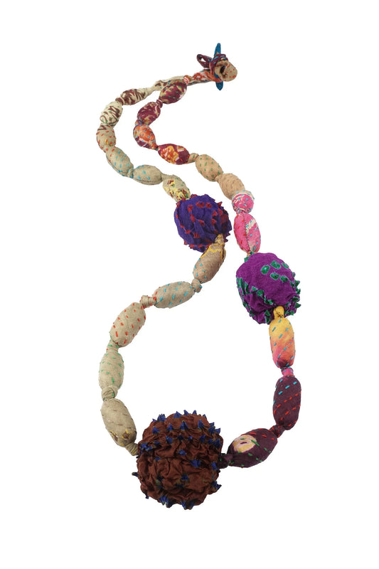 VINTAGE SILK KANTHA SEA URCHIN MEDIUM NECKLACE - sv2709-brn -