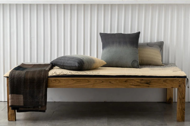 Vintage Fray Patch &amp; Ombre Kantha Day Bed Mattress Cover - Yellow Stone
