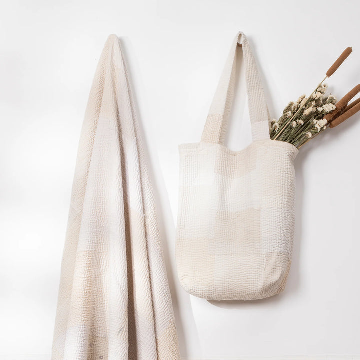 Mosaic Fray Handmade Vintage Kantha Tote Bag - Cauliflower