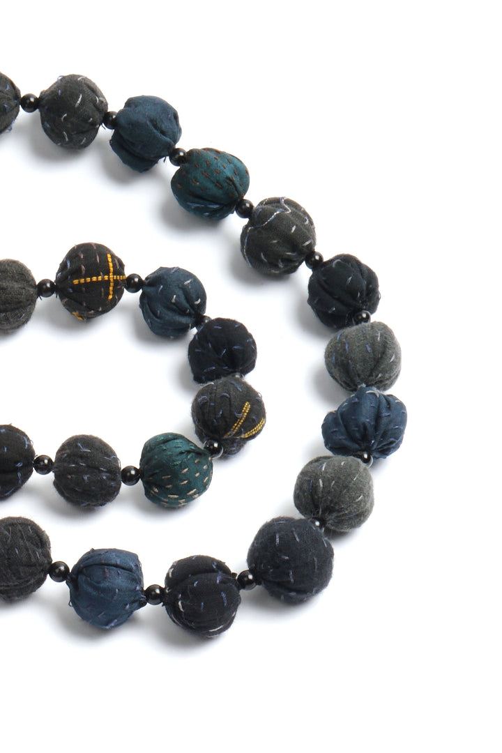 COTTON SILK SW PATCH KANTHA SMALL NUTS LONG NECKLACE - ws2706-blk -