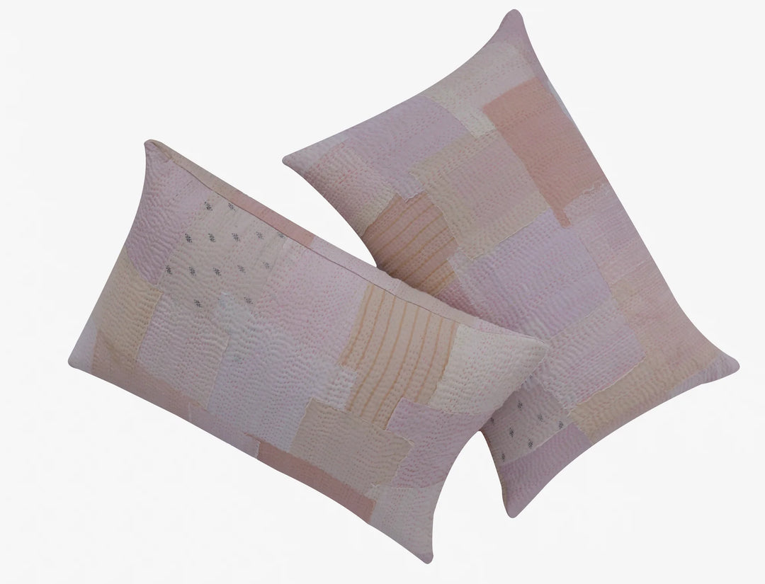 Mosaic Fray Handmade vintage Kantha Pillow - Shallot