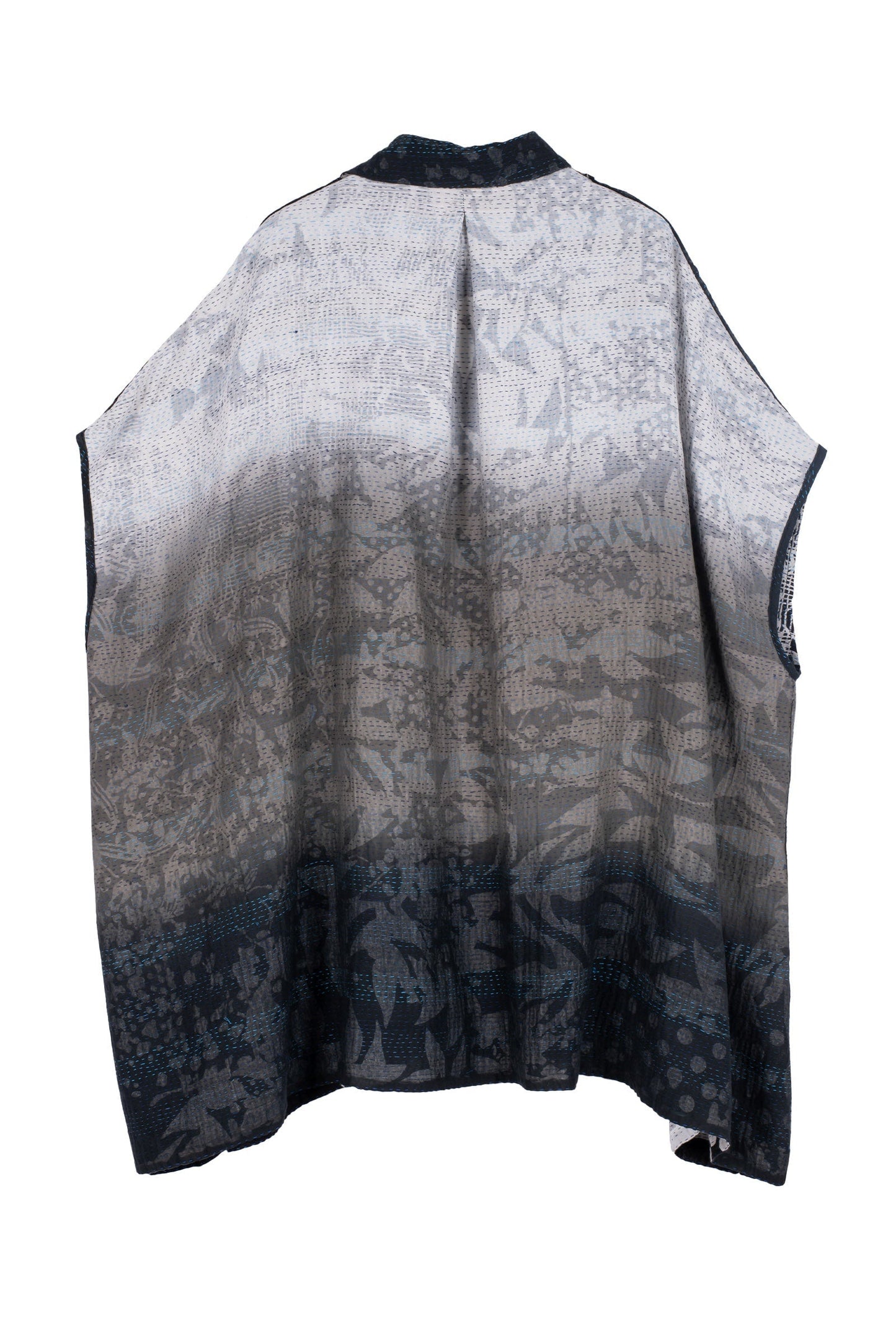MONOTONE TWILIGHT PRINT KANTHA SHIRT PONCHO - tp2545-blk -