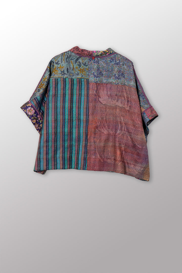 VINTAGE SILK KANTHA MINI PONCHO - sv2060-0012a -
