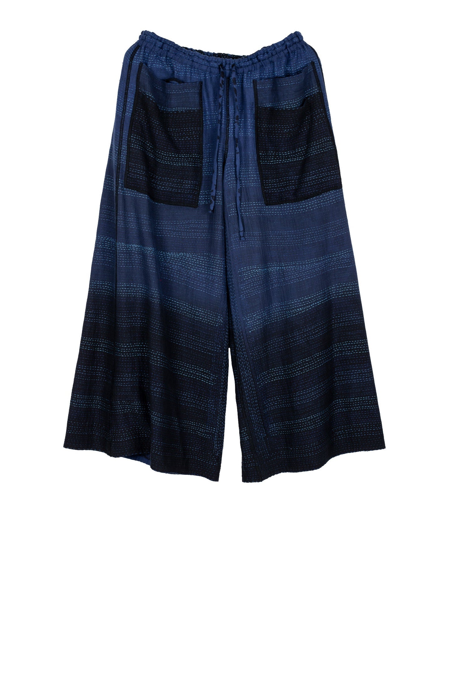 MONOTONE TWILIGHT PRINT KANTHA DRAW STRING GAUCHO - tp2627-nvy -