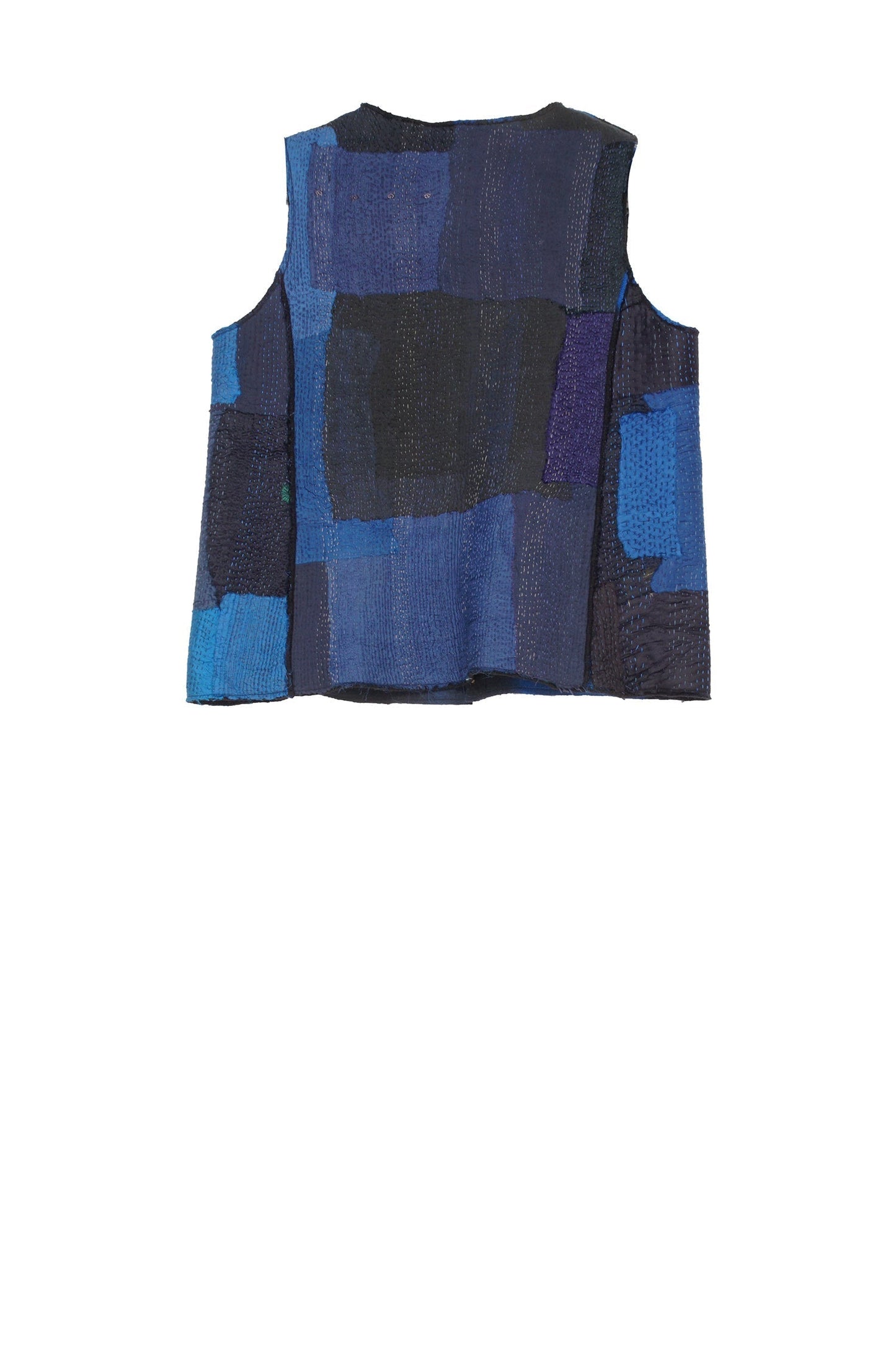 BOILED WOOL KANTHA CREW NECK FITTED VEST - wb2228-blu -