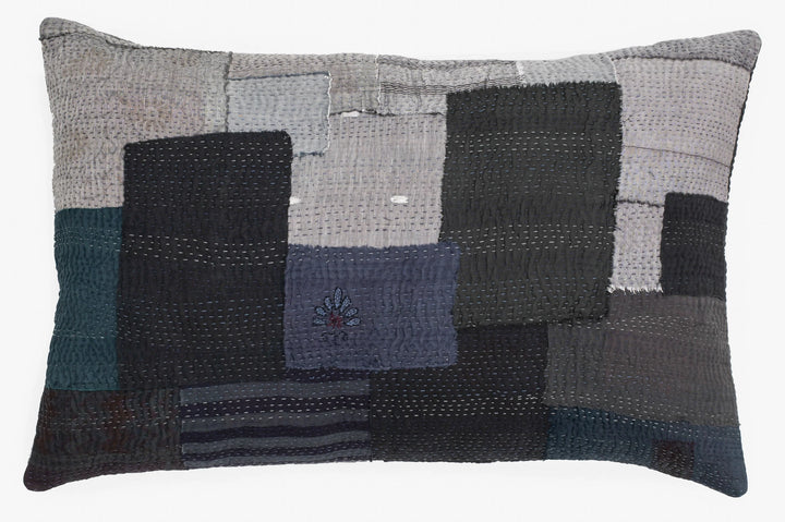 Landscape Handmade vintage Kantha Pillow - Black