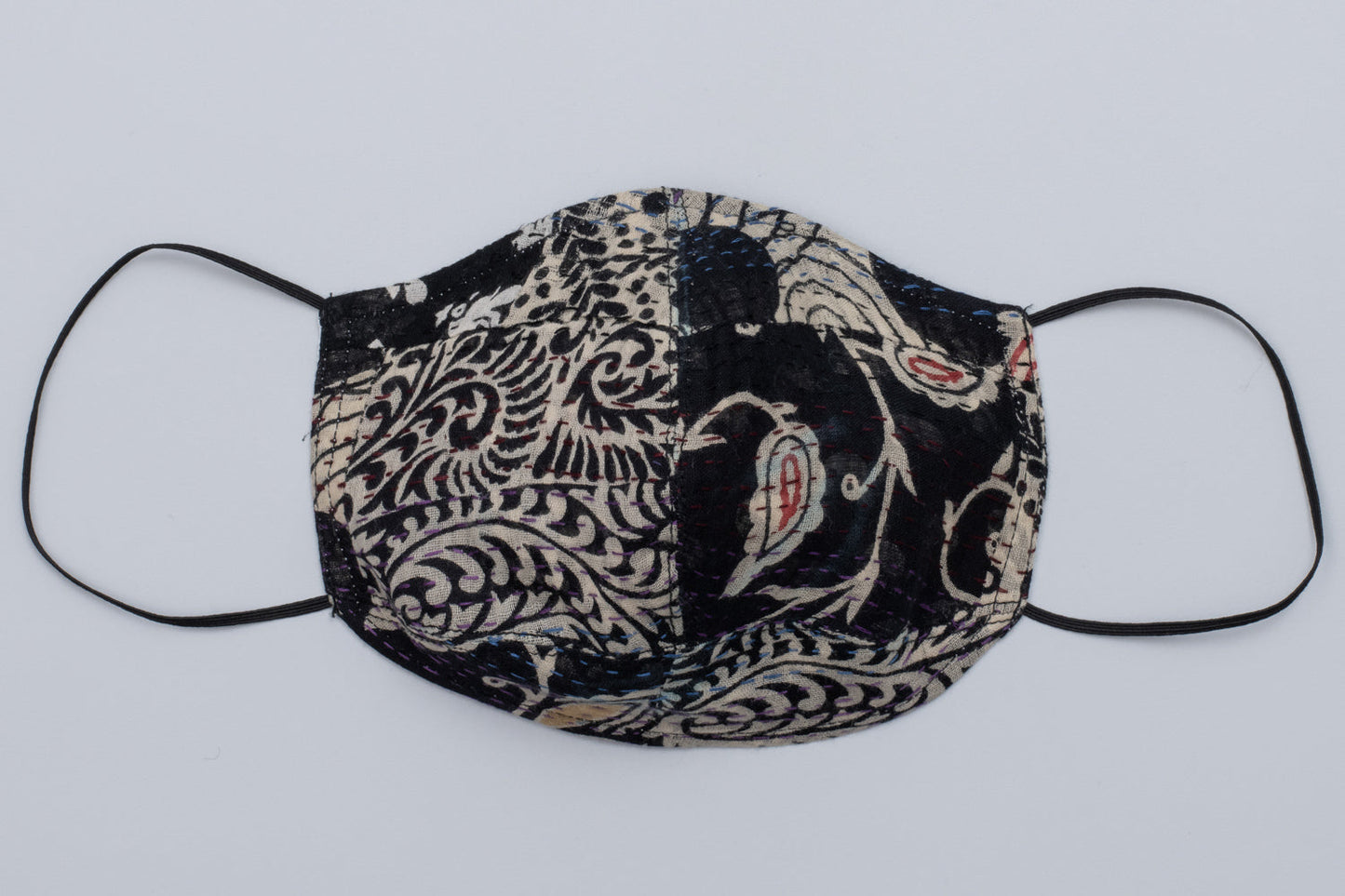 PATCHED PRINT KANTHA CAP SLV. SHIRT - pp2530-blk -