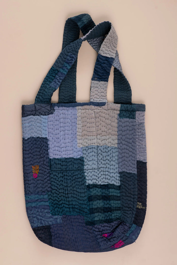 Landscape Handmade Vintage Kantha Tote Bag -Navy