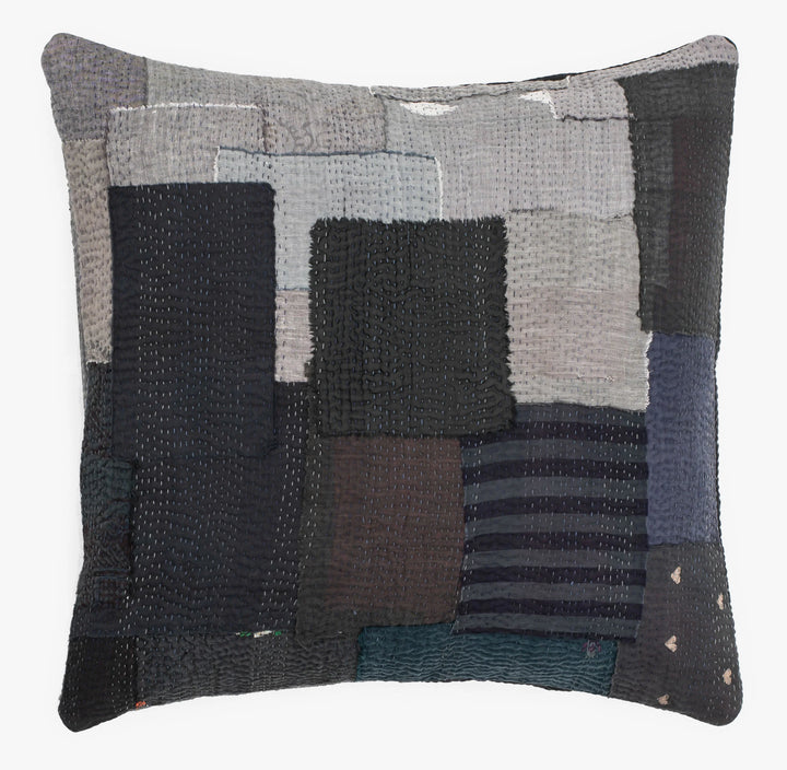 Landscape Handmade vintage Kantha Pillow - Black