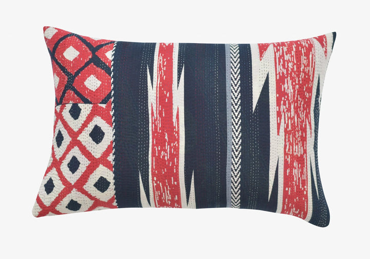 Monotone Ikat Handmade Vintage Kantha Pillow - Red