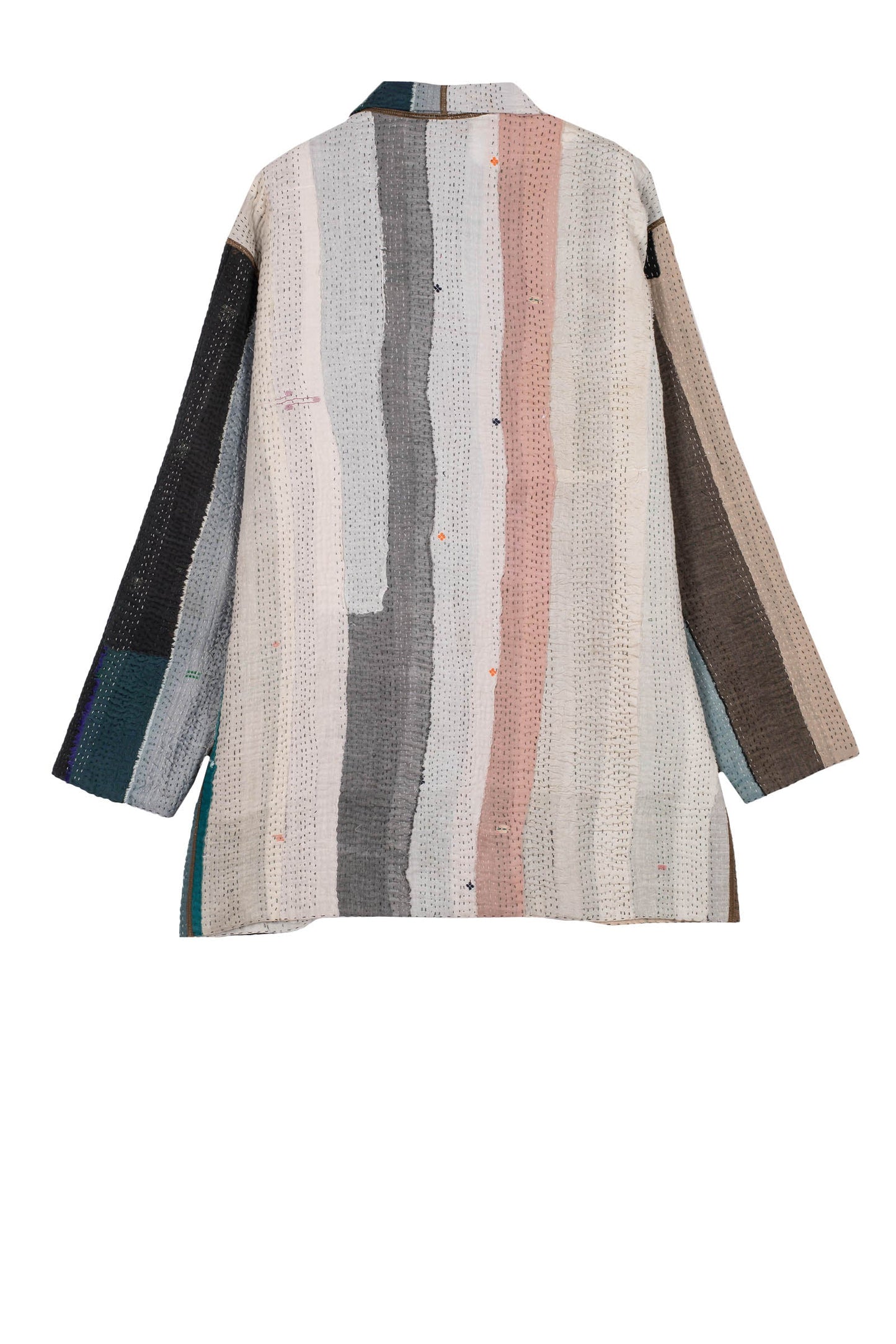 COTTON STRIPE PATCH KANTHA MEN'S JACKET - cs4041-grn -