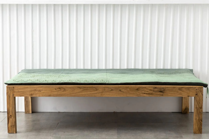 Vintage Fray Patch &amp; Ombre Kantha Day Bed Mattress Cover - Avocado