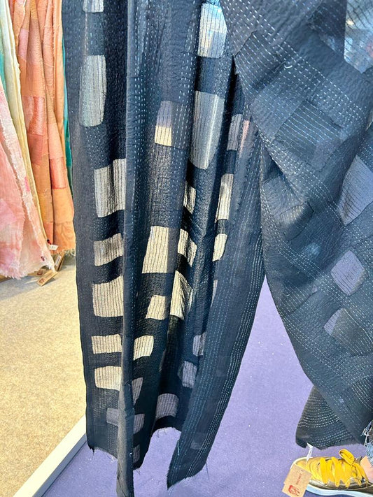 CUT THROUGH SQUARE AND HOLES KANTHA SHAWL MEDIUM - cu2802-blk -