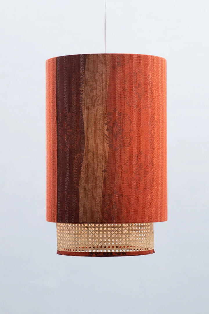 Kimono Cotton Kantha Hanging Lamp -Orange