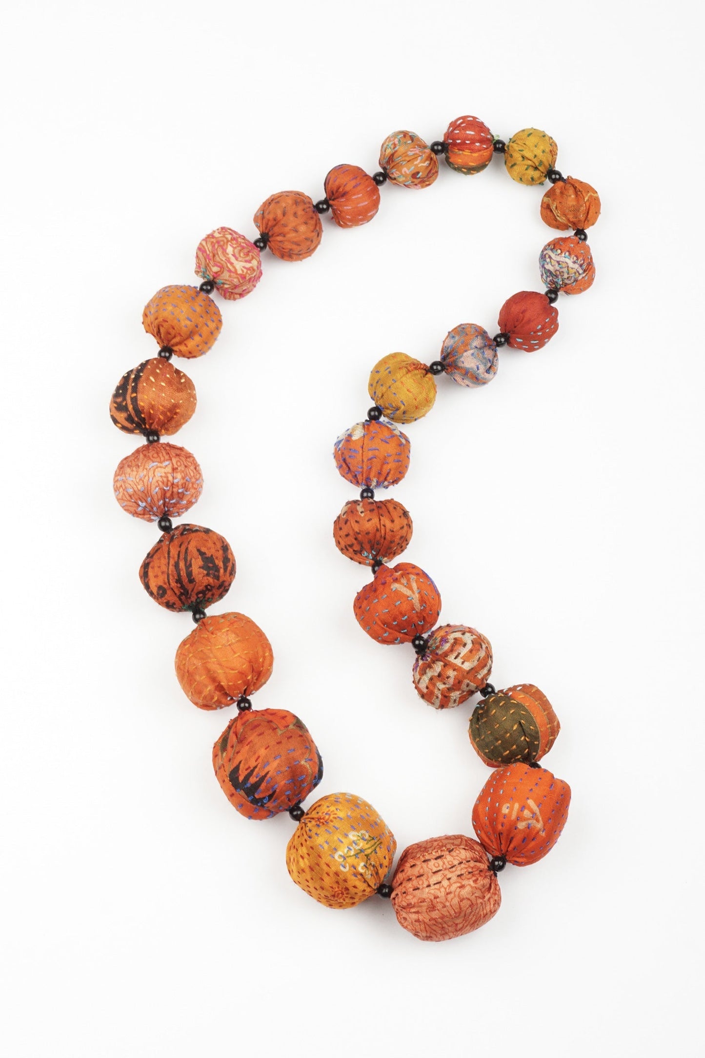 VINTAGE SILK KANTHA NUTS MEDIUM NECKLACE - sv2701-org -